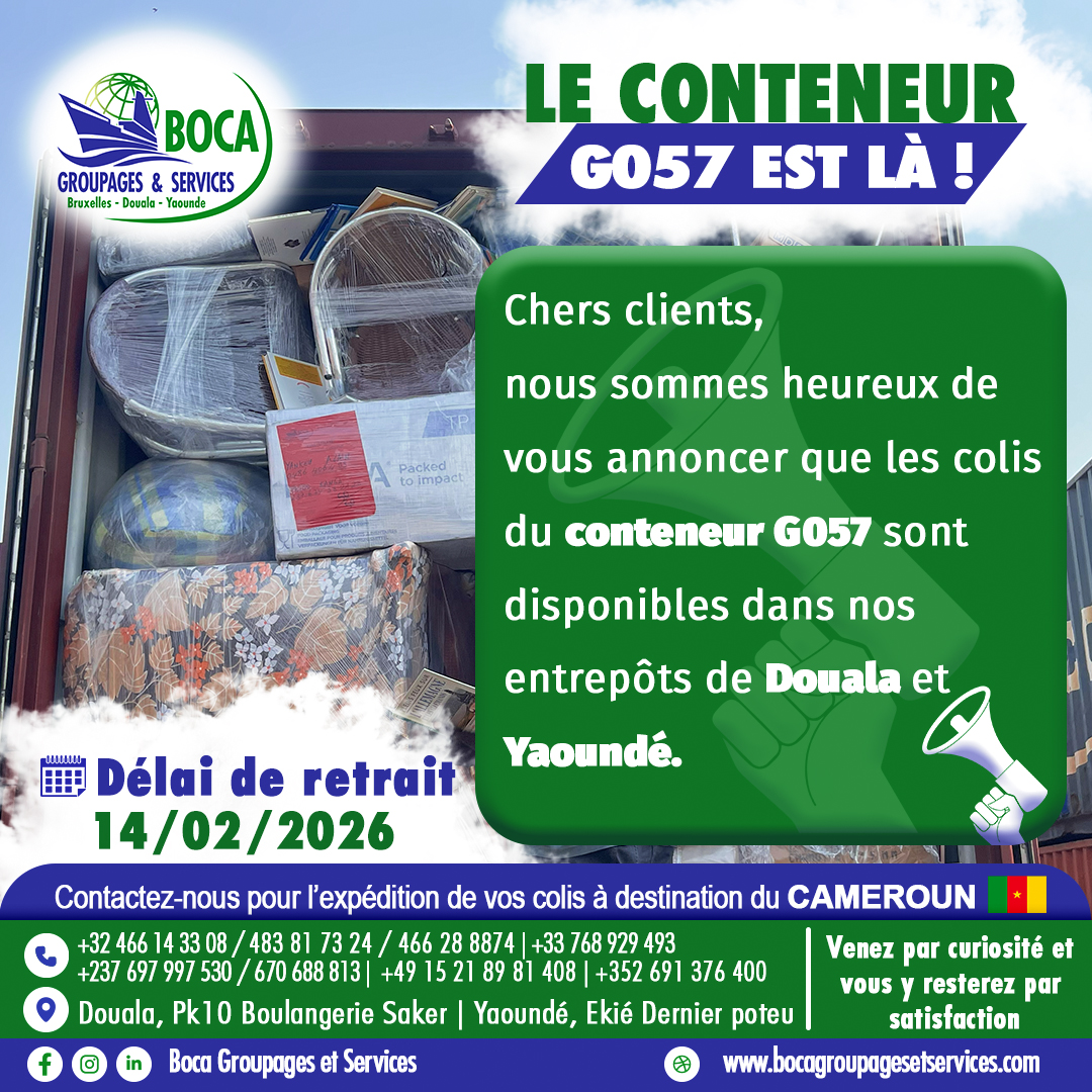 DISPONIBILITE DES COLIS DU CONTENEUR G057(Douala et Yaoundé)